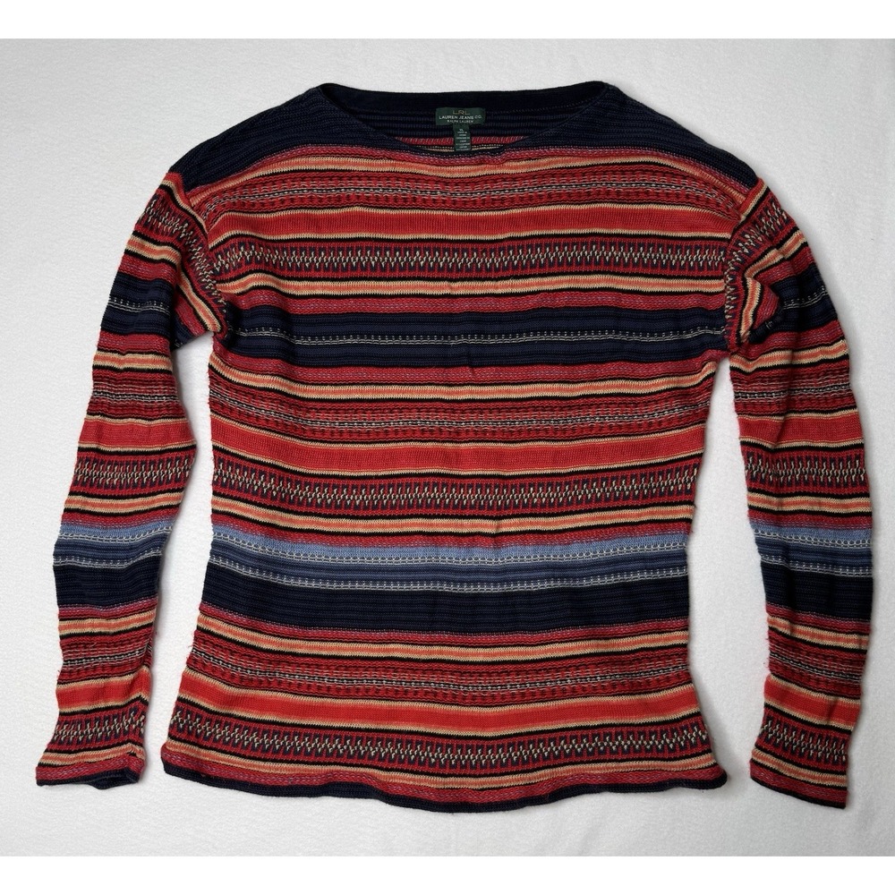 LRL Ralph Lauren Linen Wool Blend Sweater Top XL Aztec Serape Boho Indie Vintag